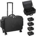 Rolling Makeup Train Case, Professional Trolley Makeup Case with Adjustable Divider, Large Capacity Multi-Functional Cosmetic Organizer for Nail Technicians Hairstylist - Black, Black, makeup trolley