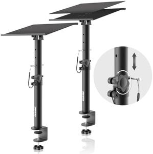 OUKMIC Clamp On Desktop Speaker Stand Holder Pair, Heavy Duty Audio Studio Monitor Stands Riser Tilt Height Adjustable, Universal Desk Mount Shelf Tray for Subwoofer Surround Sound Bookshelf Laptop
