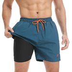 JustSun Mens Swimming Shorts Swim Trunks Quick Dry Swim Shorts Men with Compression Swimsuit Swimwear Waterproof Board Beach Shorts with Pockets Peacock Blue 3XL