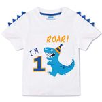 AMZTM Dinosaur 1st Birthday Shirt Dino Themed B-Day Party 1 Year Old Boy T-Shirt (White, 1T)