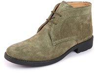 FAUSTO FST KI-8810 OLIVE-42 Men's Olive Green Suede Leather High Ankle Lace Up Chukka Boots (8 UK)