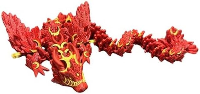 Articulating 3D Printed Lunar Dragon with Lunar Moon Design, Movable and Posable Lunar Dragon 3D Printed - Red and Gold