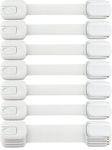 Child Safety Locks -VALUE PACK (10 Straps)- No Tools or Drilling -Adjustable Size/Flexible -Adhesive Furniture Latches For Cabinets, Drawers, Appliances, Toilet Seat, Fridge, Oven & More (White/White)