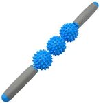 IRIS Fitness Massage Stick, Muscle Trigger Point Therapy, Relieve Muscles Pains Massage Roller Stick, Self Massage Bar, Yoga Massager, Ergonomic Padded Grip 3 Spiky Balls Massage Tool (Blue)