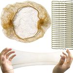 Tenalleys Ballet Hair Bun Cover, 50Pieces 50cm Nylon Invisible Hairnet Invisible Elastic Edge Mesh, 50Pcs U Shaped Pins fits Food Service, Ballet Bun,Wig and Women(Light Linen)