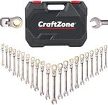 CRAFTZONE Ratcheting Combination Wrench Set, SAE & Metric With Color Ring, 14pc/7pc/10pc/5pc, 3/8" To 3/4"; 8mm To 18mm, With Organizer Rack, 12-Point, 72 Teeth (22PC SAE & METRIC)