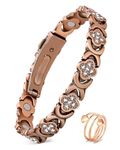 Feraco Pure Copper Bracelets & Rings for Women, Ultra Strength Magnetic Bracelet for Women with Neodymium Magnets & Sparkling Cubic Zirconia, Adjustable, Infinite Clover Jewelry, 8.07 inches, Copper