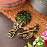 Vemlons Comb and Mirror Hand Mirror and Comb for Girls Antique Mirror Beautiful Comb and Mirror Set Antique Mirror Peacock Mirror Handicraft Comb Mirror Set (Compact Mirror)