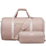 Coolife Garment Bag Carry On Convertible Travel Duffel Bag with Shoe Pouch Weekender Bag for Women Men 2 in 1 Hanging Suit Bag with Shoulder Strap Business Travel Bag, Pink, Standard, Molded