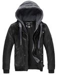 Wantdo Men's Fashion Faux Pu Jackets Leather Jackets with Removable Hood with Gift (US Medium)(Black(Light)