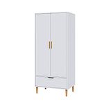 Large Wooden 2 Door Wardrobe with Wood Legs Wardrobes Clothes Closet Storage Organiser with Drawer and Hanging Rail Home Bedroom 180x78x55cm White