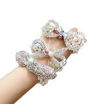 Xiwstar 3Pcs Elastic Beaded Bracelet Bow Hair Tie Bands Crystal Rhinestone Flower Hair Scrunchies Pigtail Ties Ponytail Holder Bowknot Headband Hairband for Women Girls Hair Accessories (Bow)