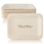 Mr. and Mrs. Disposable Wedding Plates – Rustic, Compostable Alternative to Plastic Plates for Wedding Receptions, Engagement Parties, and Rehearsal Dinners (Salad/Dessert, 50-Pack)