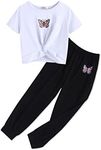 Arshiner Girl's 2 Pieces Outfit Butterfly Print Crop Black Tops and Pant Set Clothing Set Size 8/9