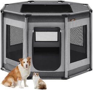 Feandrea Dog Playpen, Oxford Fabric Dog Fence, Octagon Dog Crate, XL, 44.1 x 44.1 x 30 Inches, PVC Pipe Frame, Breathable Mesh, Double Openings, Dove Gray and Slate Gray UPDC006G01