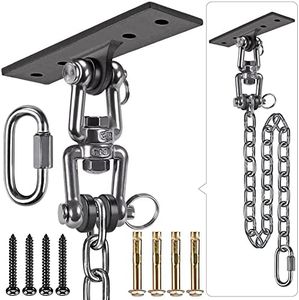 Dolibest Hanging Kits Hammock Chair Hardware, Heavy Duty Swing Hanger with Chain for Indoor Outdoor Playground Hanging Hammock Chair Punching Bags, 4 Screws, 600 LB Capacity, 3.28ft, 360° Rotation