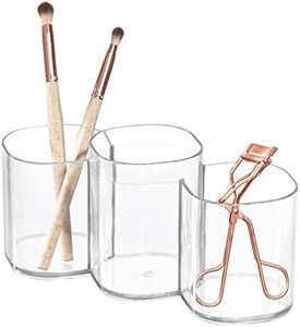 InterDesign Clarity Cosmetic Organizer Trio Cup for Vanity Cabinet to Hold Makeup Brushes, Beauty Products - Clear