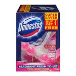 Domestos Power 5 Toilet Cleaner Rim Block with Pink Magnolia Floral Ocean Scent, Power of 5 in 1 Limescale Prevention, Long-Lasting Fragrance, Rich Foam, Shine, and Hygiene, Protects Against Germs & Keeps Toilet Clean & Shiny After Every Flush, 55g (Pack of 4)