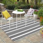 LEEVAN Black and White Striped Outdoor Rug,4’x6’Cotton Modern Farmhouse Rug Hand-Woven Reversible Door Mat Washable Doorway Carpet for Patio Kitchen Bedroom