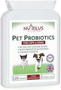 Probiotics For Dogs & Cats - 120 Tablets 2 Billion CFU - For Pets - with Prebiotics & Digestive Enzymes - Chicken Flavour - Gut Bacteria Health - Digestion Support