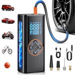 Tyre Inflator Air Compressor 8000mah, 150PSI Rechargeable Car Tyre Pump, Dual-Power Electric Bike Pump with Digital Display & LED Light, 4 Different Nozzles, Auto-Shutoff for Car,Motorcycle,Bike,Ball