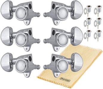 Grover 502C ROTO-GRIP Locking Rotomatics Guitar Tuners, Tuning Machines Set 3+3 18:1 Chrome Tuning Keys with Tonebird Dunlop Polish Cloth Bundle Tuner Heads with Kidney Button
