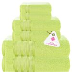 CASA COPENHAGEN Zero Twist, 6 Pieces Set 100% Cotton 0" Twist Towel Set- Lime Green, 600 GSM, 2 Bath, 2 Hand, 2 Washcloths Made from Egyptian Cotton, Ultra Soft Luxury Towels for Bathroom.