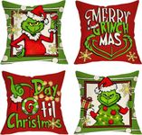 ALINK Merry Christmas Decorative Throw Pillow Covers, Xmas Santa Tree Snowflakes Gifts Home Decoration, Winter Holiday Cushion Case for Sofa Couch Decor Cotton Linen 18 x 18