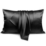 LULUSILK Silk Pillow Case for Hair and Skin with Hidden Zipper, Black 100 Pure Mulberry Silk Pillowcase Standard Size, Pack of 1