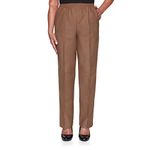 Alfred Dunner Womens Petite Classic Signature Fit Textured Trousers with All-Around Elastic Waistband, Beige, 12 Petite