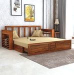 Ganpati Arts Solid Sheesham Wood 3 Seater Sofa Cum Bed With Side Pocket For Living Room Bed Room Wooden Bedroom Furniture For Home (Natural Finish), 3-Person Sofa, Brown