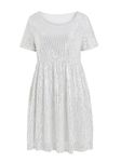 Wenrine Women's Sequin Plus Size Mini Dress Short Sleeve Scoop Neck Pleated A Line Cocktail Party Dresses, White, 4X-Large Plus