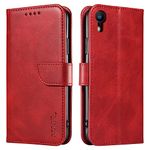 LOLFZ Wallet Case for iPhone XR, Vintage Leather Book Case with Card Holder Kickstand Magnetic Closure Flip Case Cover for iPhone XR - Red