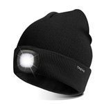 TAGVO USB Rechargeable LED Beanie Cap, Lighting and Flashing Alarm Modes 8 LED Hands Free Flashlight, Easy Install Quick Release Headlamp Beanie, Unisex Winter Warmer Knit Cap Hat - Black