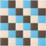 ProSource Foam Puzzle Floor Play Mat for Kids and Babies with Solid Colors, Interlocking Tiles with Borders, Blue/Brown/Beige - 36 Tiles