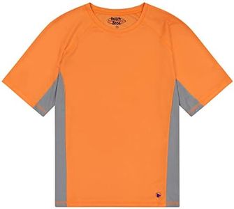 Beach Bros. Men's UPF 50+ Swim Shirt - Short Sleeve Quick Dry Rashguard - Orange/Grey Combo, Small