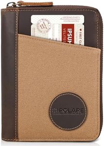 Polare Full Grain Leather Canvas Trim Dual Passport Wallet and RFID Blocking Bifold Passport Cover Travel Document Organizer Holder 2 Passports, Brown, Retro