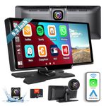 CAMECHO Portable Car Radio with Wireless Apple CarPlay Android Auto, 9.3" Touchscreen Carplay Screen with Bluetooth Voice Assistant GPS FM Mirror Link DVR+64G TF + Rear Camera