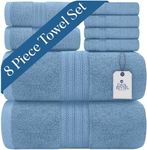 DAN RIVER 100% Luxurious Cotton Bath Towels Set - Premium Quality Pack of 8 - Ultimate Comfort and Absorbency for Bathroom, Luxury Bath Towels Set for Home & Spa (27" x 54") M-Blue