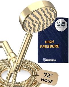 HammerHead Showers® ALL METAL Handheld Shower Head with Hose and Brass Holder - POLISHED BRASS - 2.5 GPM High Pressure Shower Heads with Adjustable Shower Wand Bracket - 6ft Flexible Extension