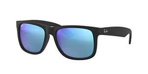 Ray-Ban RB4165 Justin Rectangular Sunglasses, Rubber Black/Blue Flash, 51 mm