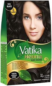 Dabur Henna Hair Color - Zero Ammonia Henna for 100% Grey Coverage, Strong and Shiny Hair, 6 Sachets X 10g (Rich Black)