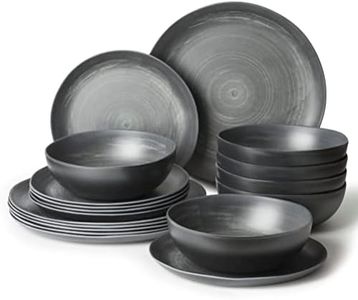 Joviton Home 18PCS Matte Black Melamine Dinnerware Sets for 6, Outdoor Plates and Bowls Sets (Matte Black Swirl)