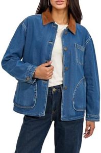Fnortc Womens Oversized Jeans Jacket Casual Long Sleeve Corduroy Collar Barn Boyfriend Trendy Denim Jacket Coat with Pockets