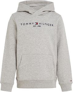 Tommy Hilfiger Sweat À Capuche Enfant Unisexe Essential Hoodie, Gris (Light Grey Heather), 14 Ans