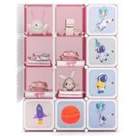 Maxmass Kids Clothes Closet, 8/12 Cube Children Portable Wardrobe with Hanging Sections, DIY Modular Storage Organizer for Kindergarten, Nursery, Bedroom (Pink,110 x 35 x 144 cm)