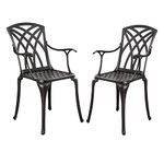 Withniture Cast Iron Patio Dining Chairs Set of 2, All Weather Outdoor Bistro Chairs with Armrests, Patio Chairs for Balcony, Backyard, Garden, Brown