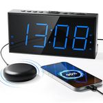 Loud Alarm Clock with Bed Shaker for Heavy Sleepers, 2 Alarms, 7.5’’ LED Screen, Dimmer, 5 Volume, Snooze, USB Charging Port, 12/24H & DST, Digital Vibrating Alarm Clock for Bedrooms, Seniors,Deaf