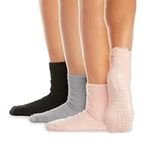 LA Active Fuzzy Socks - 3 Pairs - Non-Skid Anti-Slip Grip for Home & Hospital (Pink/Grey/Black, L/XL)