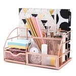 EXERZ Desk Organiser/Mesh Desk Tidy Caddy/Pencil Holder Multifunctional with 7 Compartments - Rose Gold